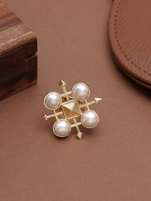 white brass ring with pearl geometric grid work 1