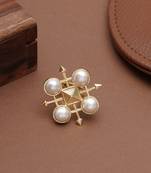 white brass ring with pearl geometric grid work