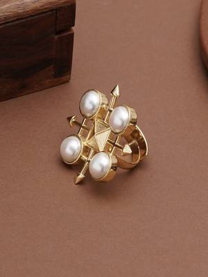 white brass ring with pearl geometric grid work 3
