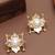 white brass earrings with pearl geometric grid work