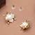 white brass earrings with pearl geometric grid work