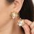white brass earrings with pearl geometric grid work