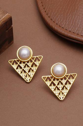 white brass studs with pearl geometric work