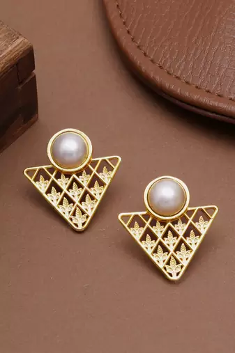 white brass studs with pearl geometric work