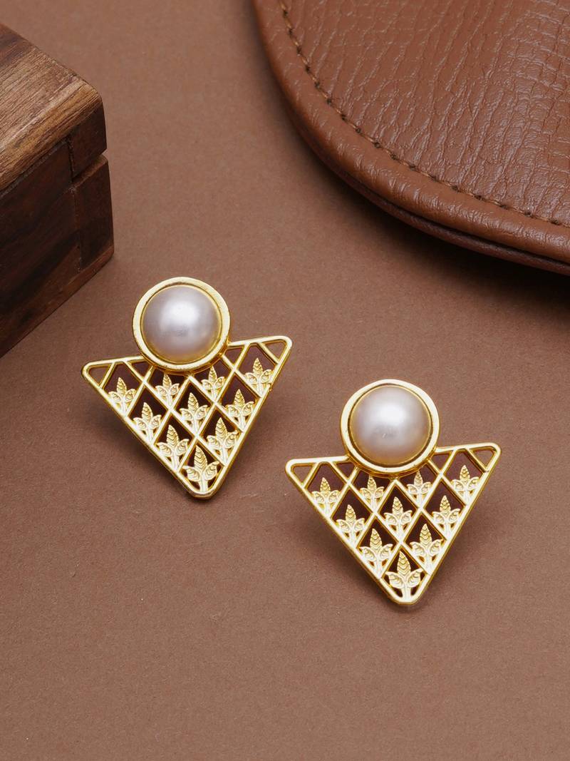 white brass studs with pearl geometric work