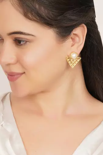 white brass studs with pearl geometric work