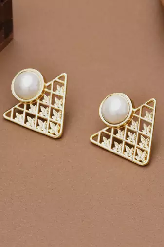 white brass studs with pearl geometric work