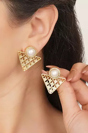 white brass studs with pearl geometric work