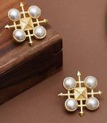 white brass earrings with pearl geometric work