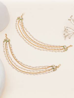 gold alloy hair chain with kundan pearl layer work 1