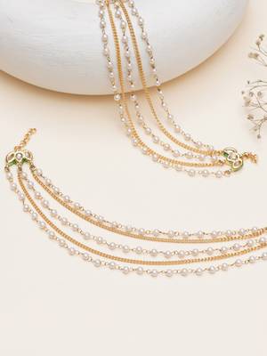 gold alloy hair chain with kundan pearl layer work 3