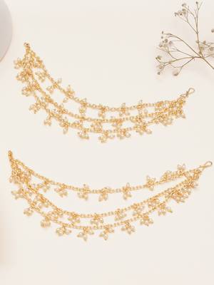 gold alloy hair chain with pearl cluster layered work 1