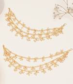 gold alloy hair chain with pearl cluster layered work
