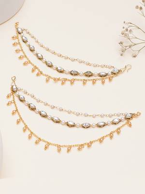 gold alloy hair chain with kundan pearl layered work 1