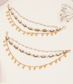 gold alloy hair chain with kundan pearl layered work