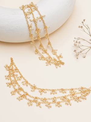 gold alloy hair chain with pearl cluster layered work 3