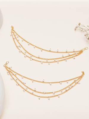 gold alloy hair chain with pearl cascade work design 1