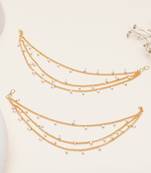 gold alloy hair chain with pearl cascade work design