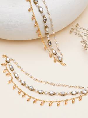 gold alloy hair chain with kundan pearl layered work 3