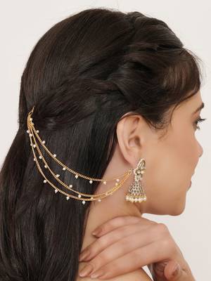 gold alloy hair chain with pearl cascade work design 2