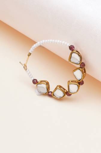 purple alloy nose ring with kundan work design