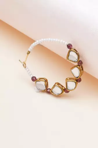 purple alloy nose ring with kundan work design