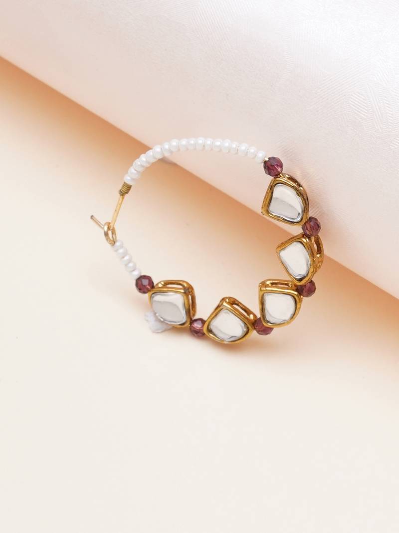 purple alloy nose ring with kundan work design