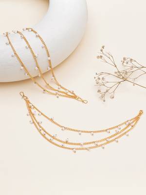 gold alloy hair chain with pearl cascade work design 3