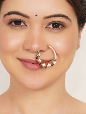 purple alloy nose ring with kundan work design 2