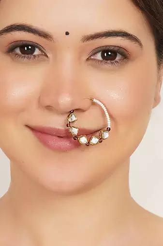 purple alloy nose ring with kundan work design