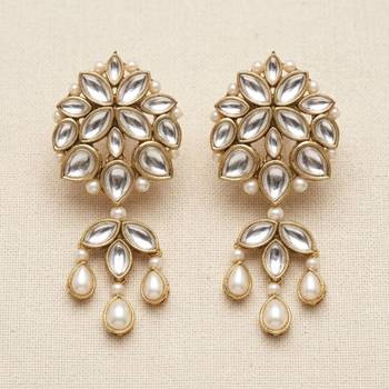 white alloy earrings with kundan pearl layered chandelier 4