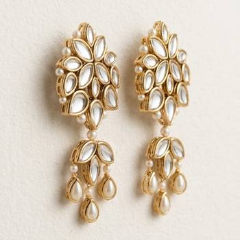 white alloy earrings with kundan pearl layered chandelier 5