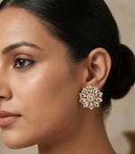white alloy studs with kundan sunflower floral work