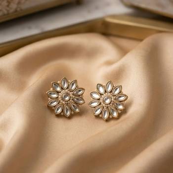 white alloy studs with kundan sunflower floral work 2