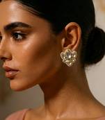 white alloy studs with kundan lotus floral work