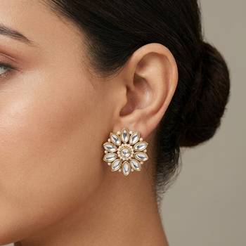 white alloy studs with kundan sunflower floral work 3