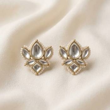 white alloy studs with kundan lotus floral work 2