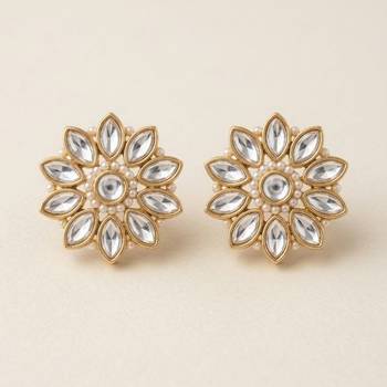 white alloy studs with kundan sunflower floral work 4