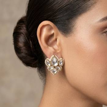 white alloy studs with kundan lotus floral work 3