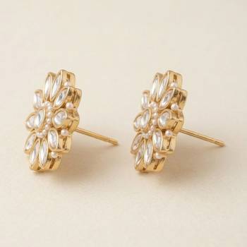 white alloy studs with kundan sunflower floral work 5