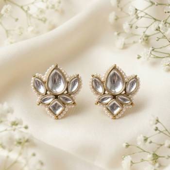 white alloy studs with kundan lotus floral work 4
