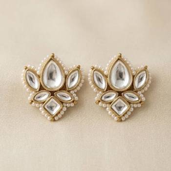 white alloy studs with kundan lotus floral work 5