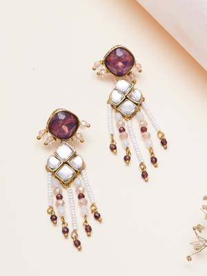 purple alloy earrings with kundan pearl work design 1