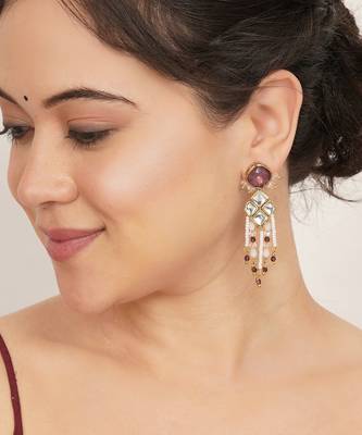 purple alloy earrings with kundan pearl work design 2