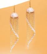 pink alloy jhumkas with meenakari chain bead work design