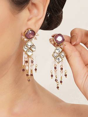 purple alloy earrings with kundan pearl work design 4