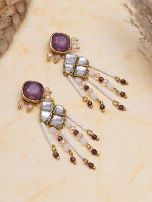 purple alloy earrings with kundan pearl work design 5