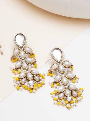 white alloy earrings with pearl tiered chandelier work 1