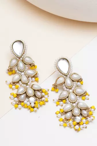 white alloy earrings with pearl tiered chandelier work
