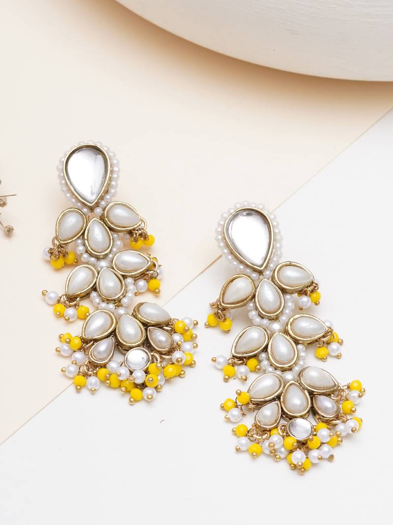 white alloy earrings with pearl tiered chandelier work